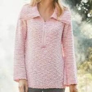 Soft Surroundings Pullover Sweater Size S Pink Lightweight Soft V-neck Gold Zip